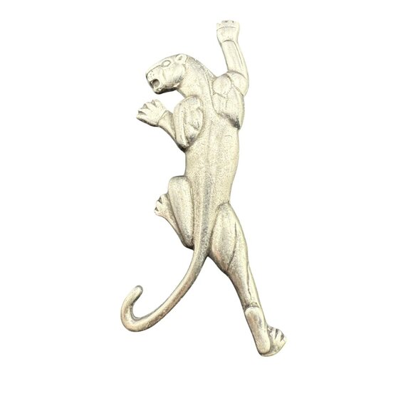 Vintage JJ Pewter Panther Climbing Brooch Pin Unique Silhouette Detailed Jewelry - Picture 1 of 6